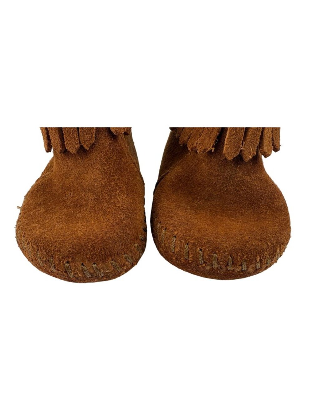 Minnetonka Back Strap Baby Fringe Bootie Brown Suede Moccasin Infant Size 1 - Picture 7 of 12